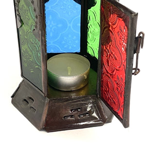 Arab hexagonal wrought iron and glass lantern 22x10