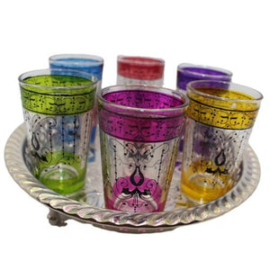 Juego de 6 vasos de té marroquí con henna artesanos