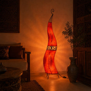 Moroccan leather and wrought iron lamp 120cm red