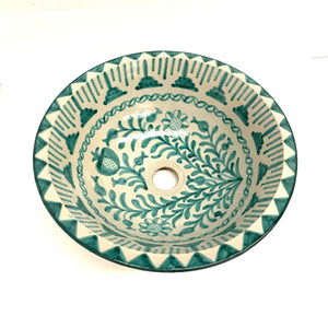 Arabic Ceramic Washbasin Fez 40cm Granadino Green | Moroccan Crafts
