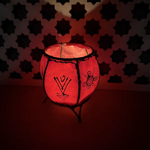 portavelas marroquí piel henna rojo artesanía