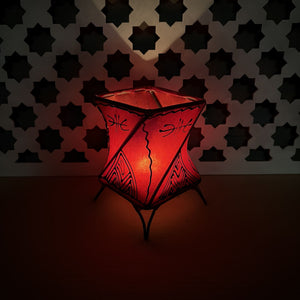 portavelas marroquí piel rojo gallo artesanía