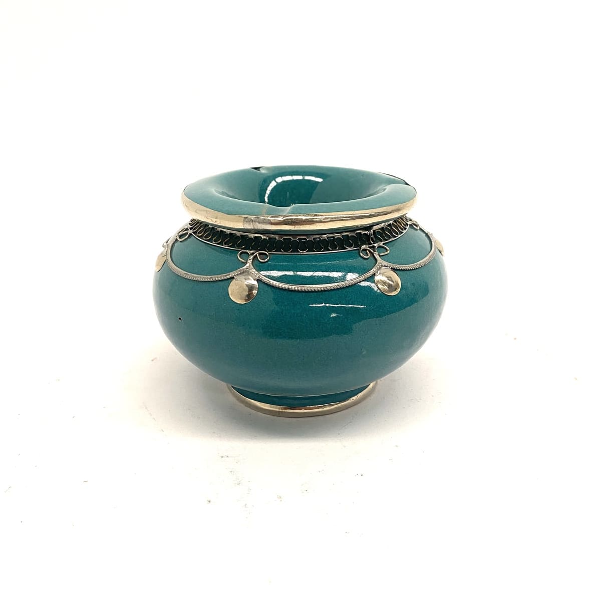 Moroccan Ceramic and Turquoise Alpaca Ashtray 12x9
