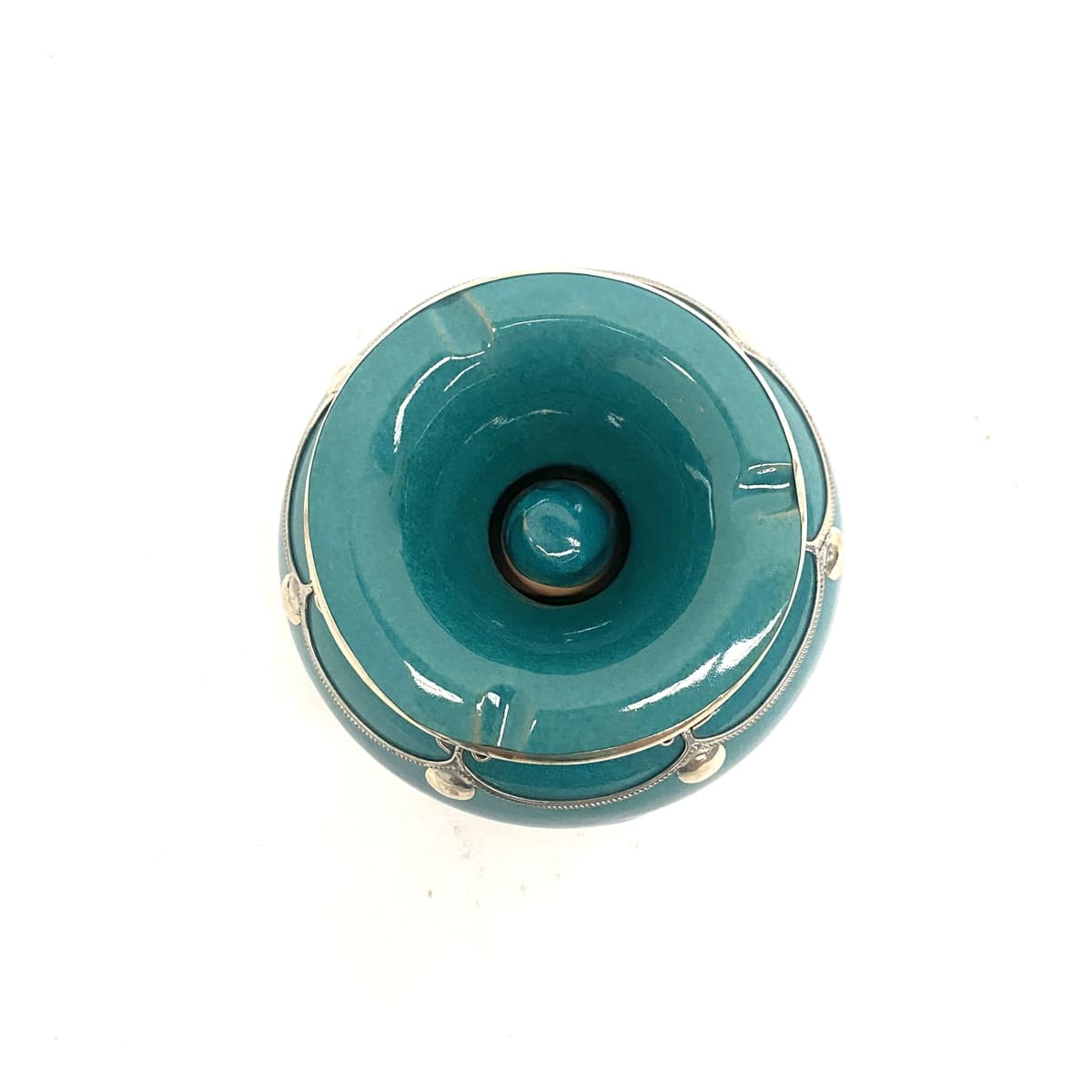 Moroccan Ceramic and Turquoise Alpaca Ashtray 12x9