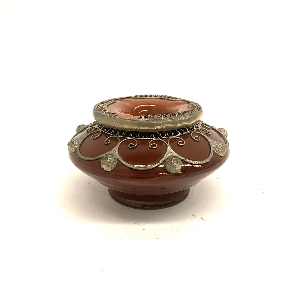 Moroccan ceramic ashtray with nickel silver