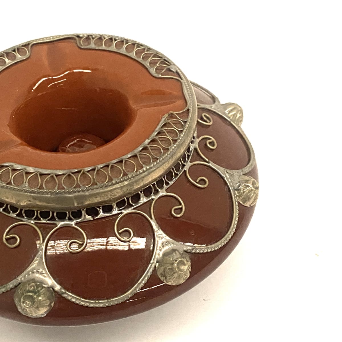 Moroccan ceramic ashtray with nickel silver