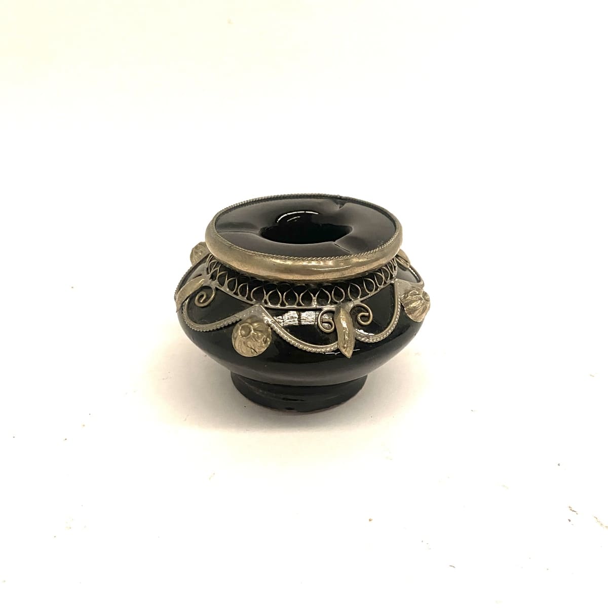 Moroccan ceramic ashtray with nickel silver