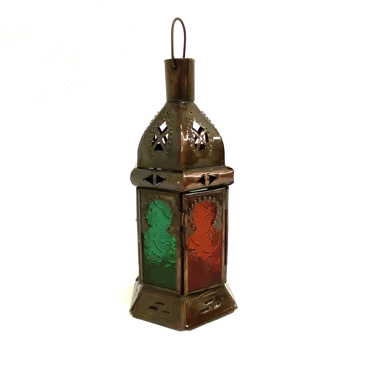 Arab hexagonal wrought iron and glass lantern 22x10