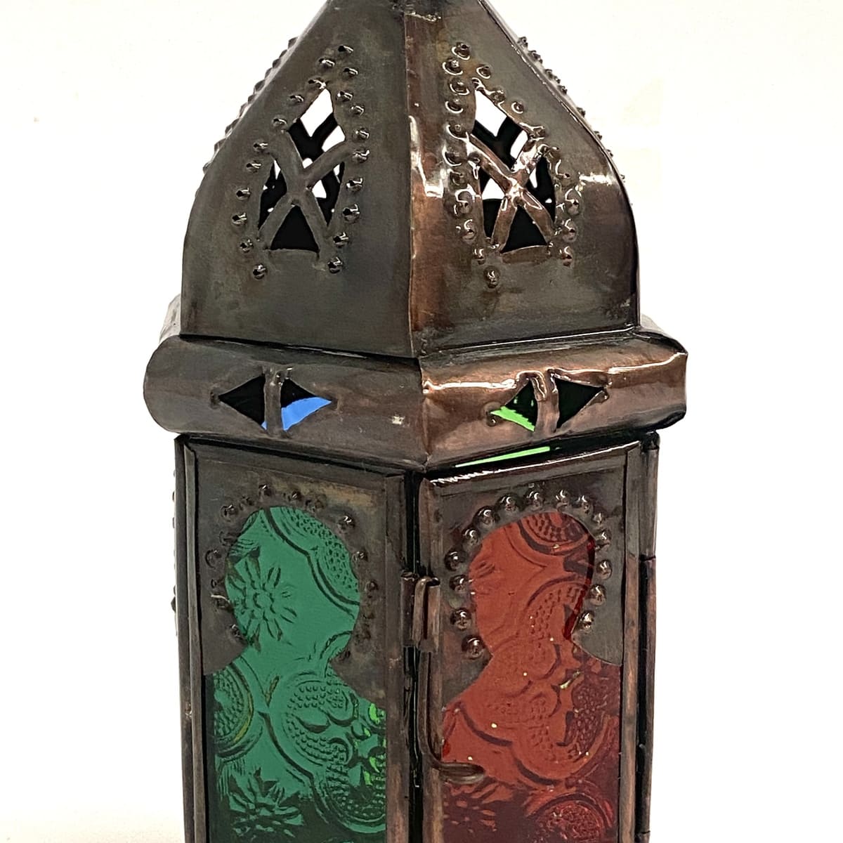 Arab hexagonal wrought iron and glass lantern 22x10