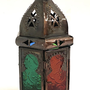 Arab hexagonal wrought iron and glass lantern 22x10
