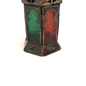 Arab hexagonal wrought iron and glass lantern 22x10