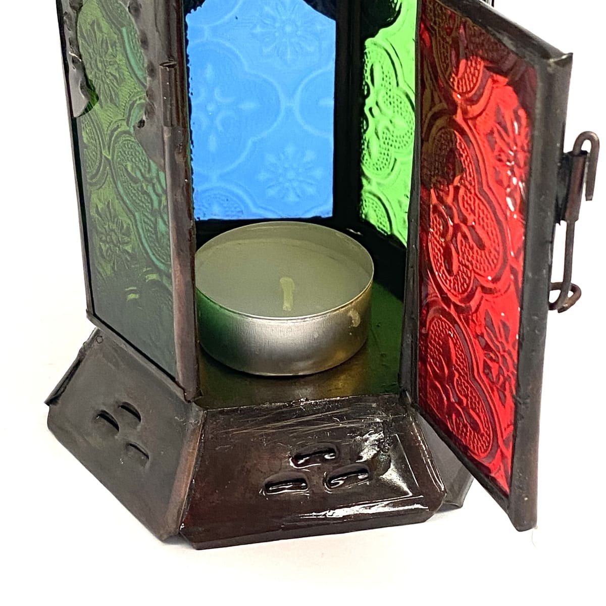 Arab hexagonal wrought iron and glass lantern 22x10