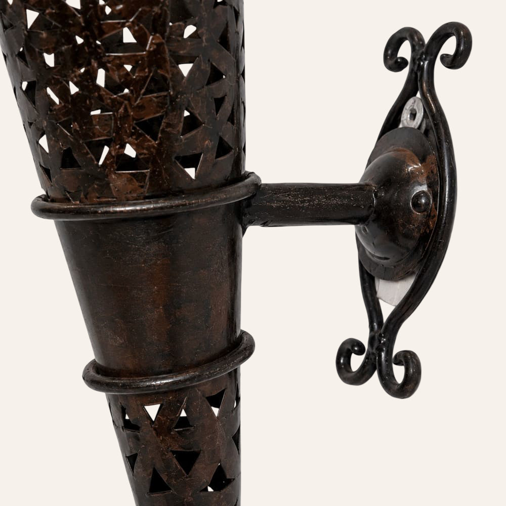 Moroccan wrought iron wall torch with star design