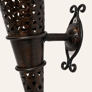 Moroccan wrought iron wall torch with star design