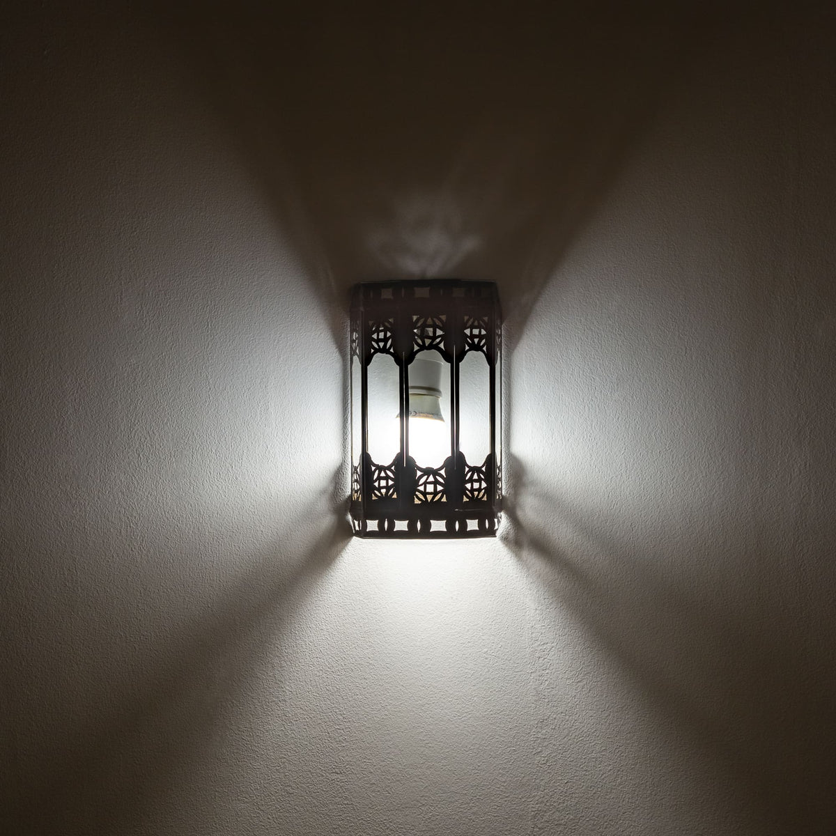 Arabic transparent glass and wrought iron wall light 22cm