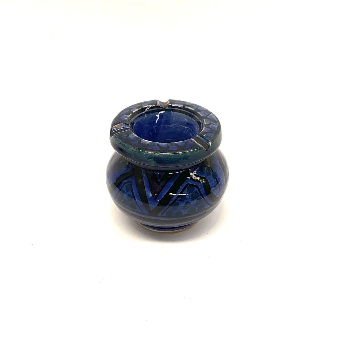 Cenicero marroquí de cerámica pintado azul