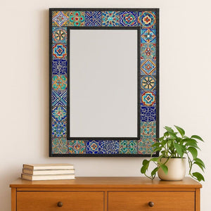 Arabic tile mirror in pine wood