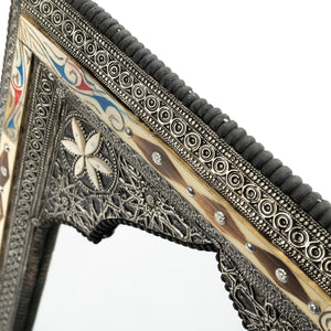 Espejo marroquí arco de alpaca y hueso blanco