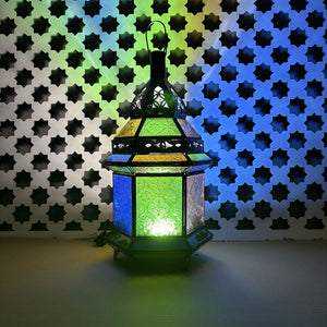 farol árabe hexagonal multicolor vidriado