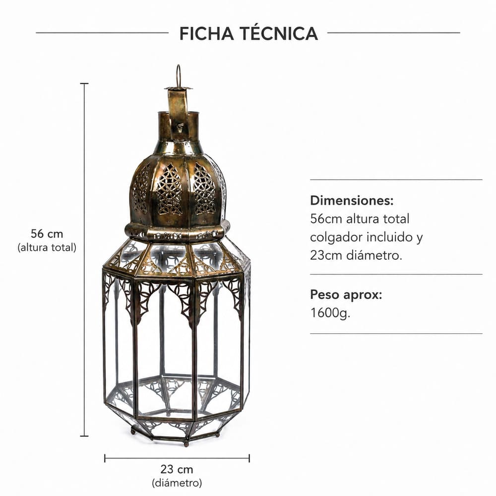 farol marroquí cristal y forja octagonal khall técnica