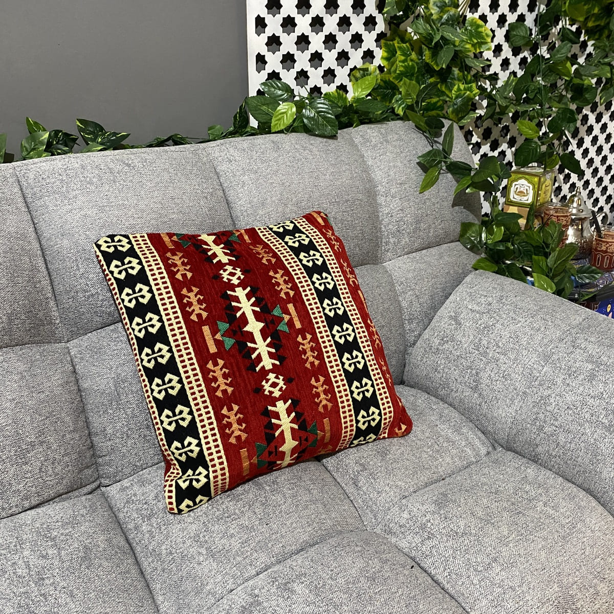 Arabic cushion cover with red Berber motifs