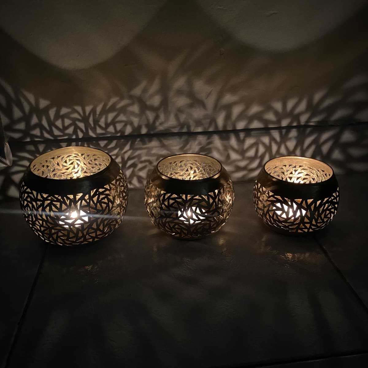Set of 3 Arabic Copper Candle Holders