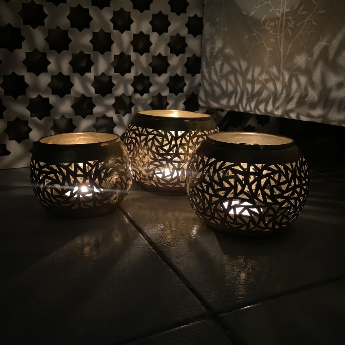 Set of 3 Arabic Copper Candle Holders
