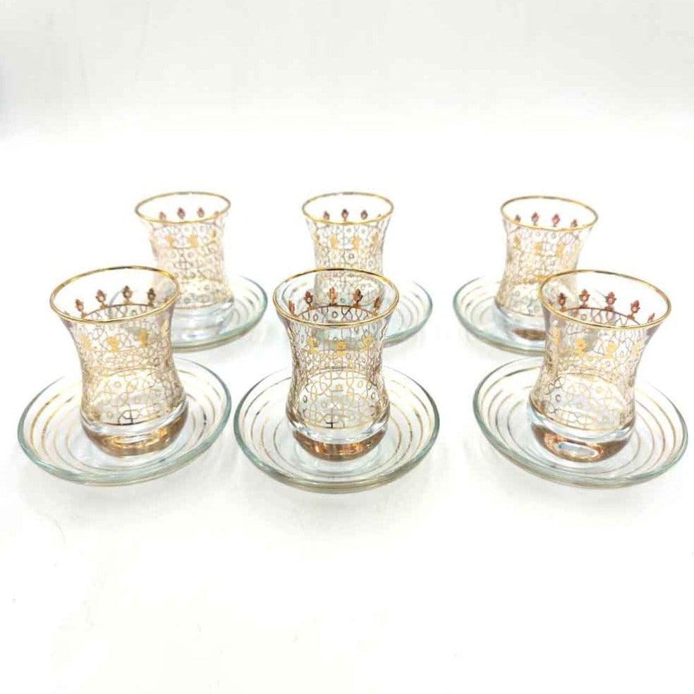 Juego de 6 vasos turcos de té y café con plato