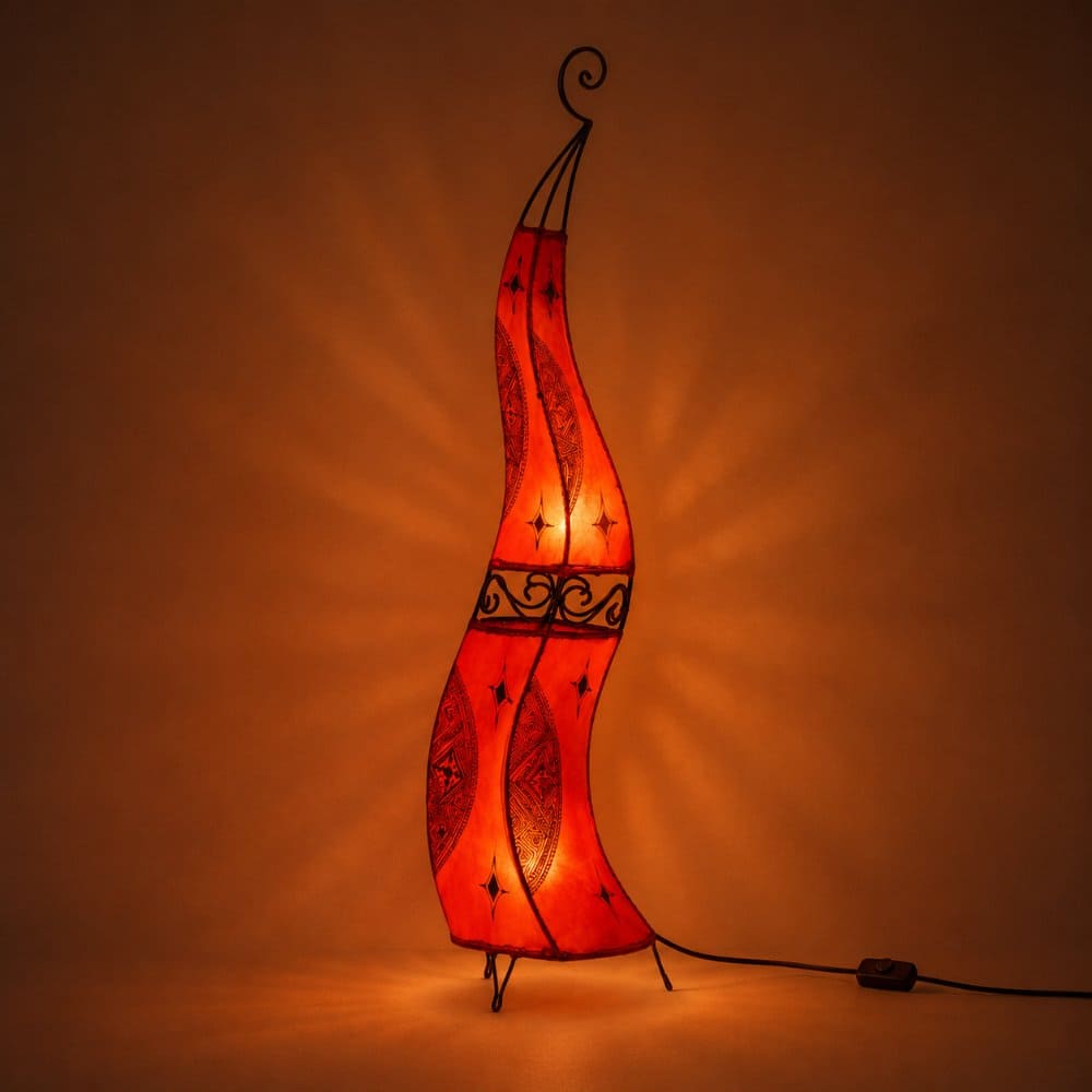 Moroccan leather and wrought iron lamp 120cm red