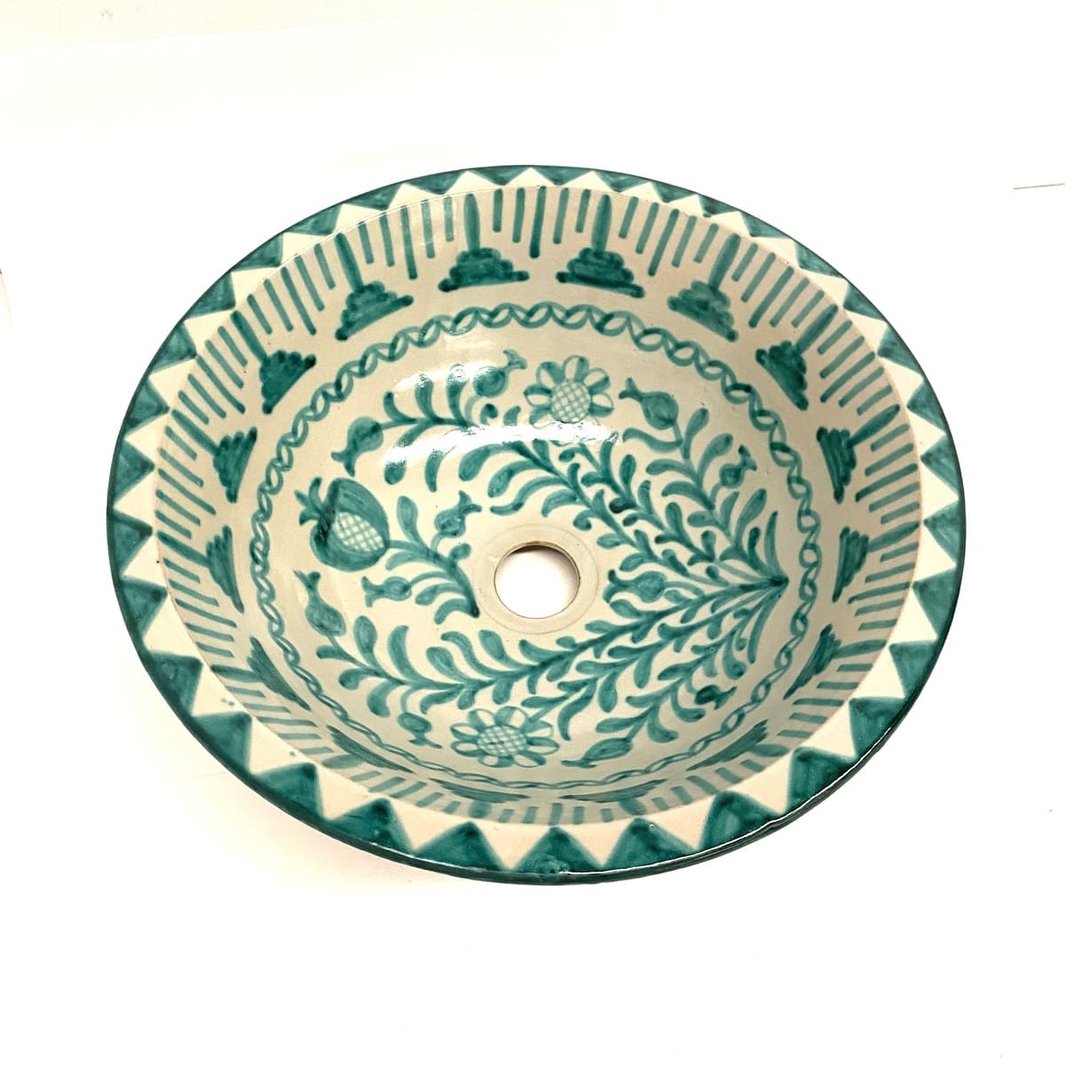 Arabic Ceramic Washbasin Fez 40cm Granadino Green | Moroccan Crafts