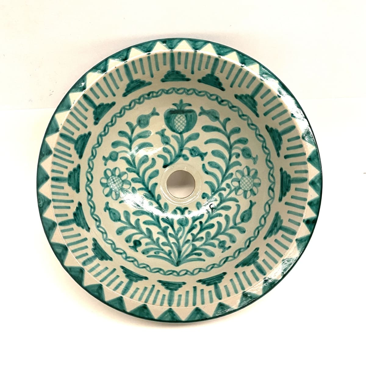 Arabic Ceramic Washbasin Fez 40cm Granadino Green | Moroccan Crafts