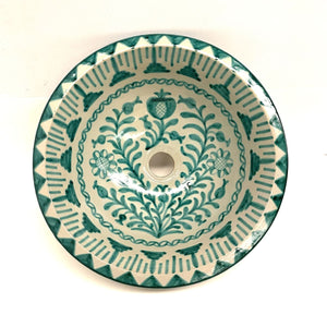 Arabic Ceramic Washbasin Fez 40cm Granadino Green | Moroccan Crafts