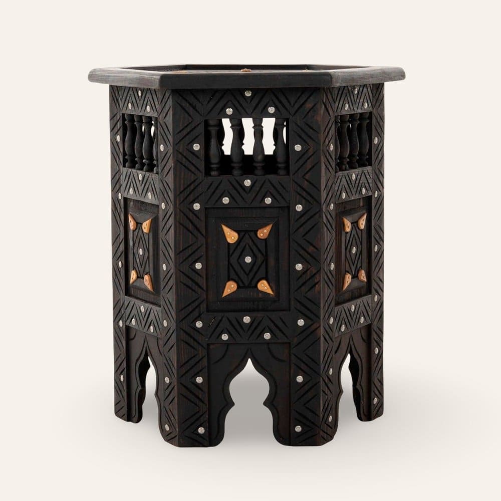 mesa árabe auxiliar madera y hueso