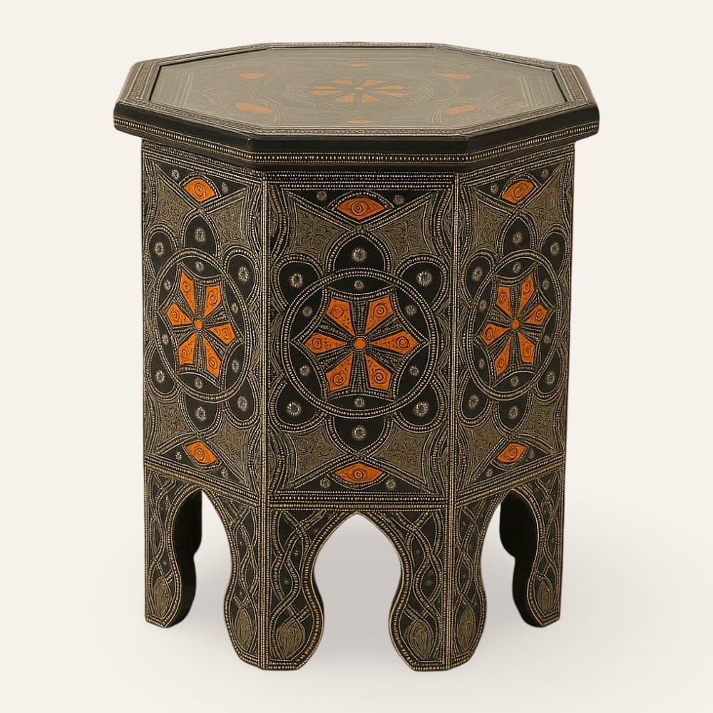 mesa árabe octogonal naranja de hueso
