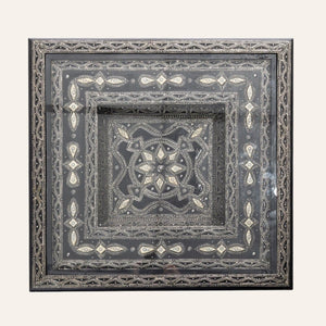Moroccan wooden table veneered with nickel silver and white bone