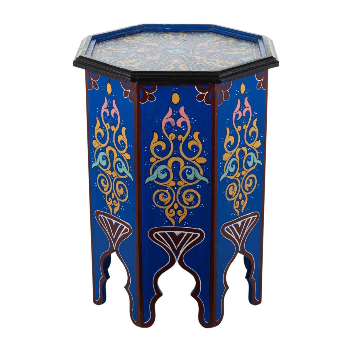 Mesa marroquí de madera pintada a mano azul
