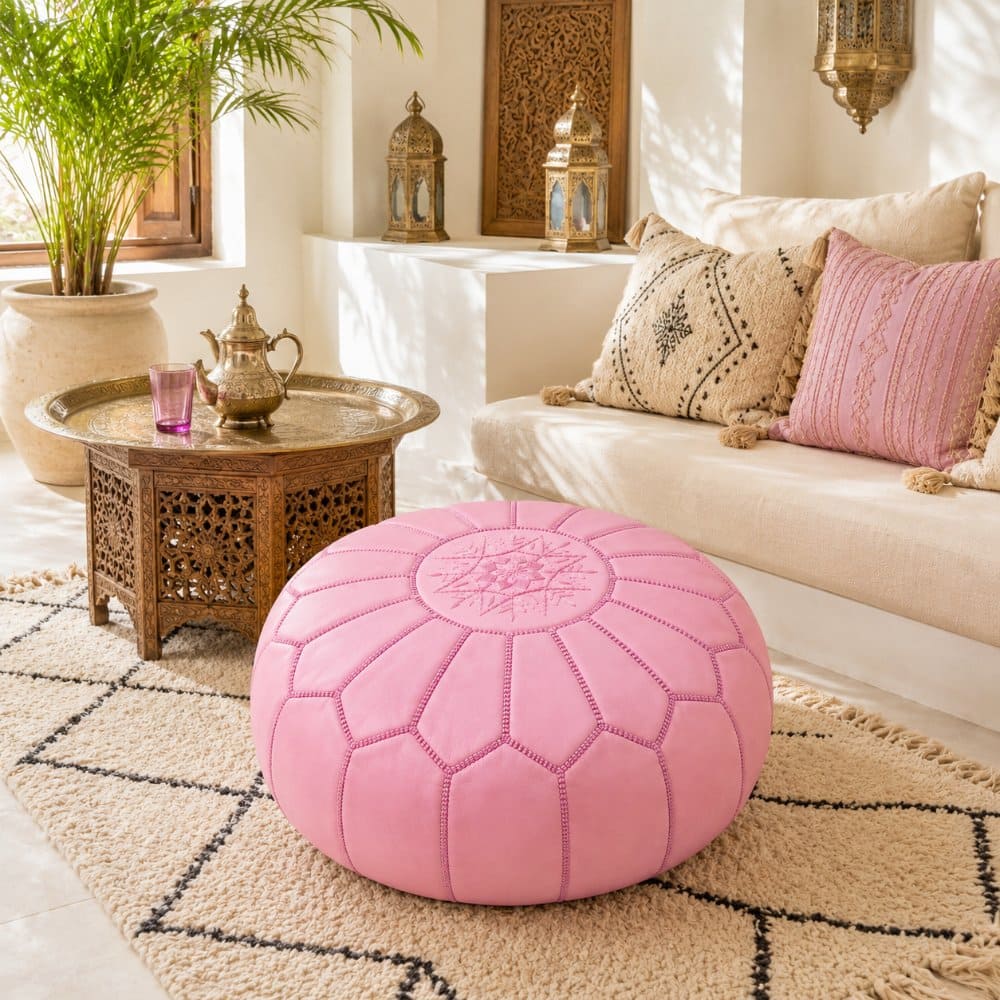 Pink Natural Leather Arab Puff