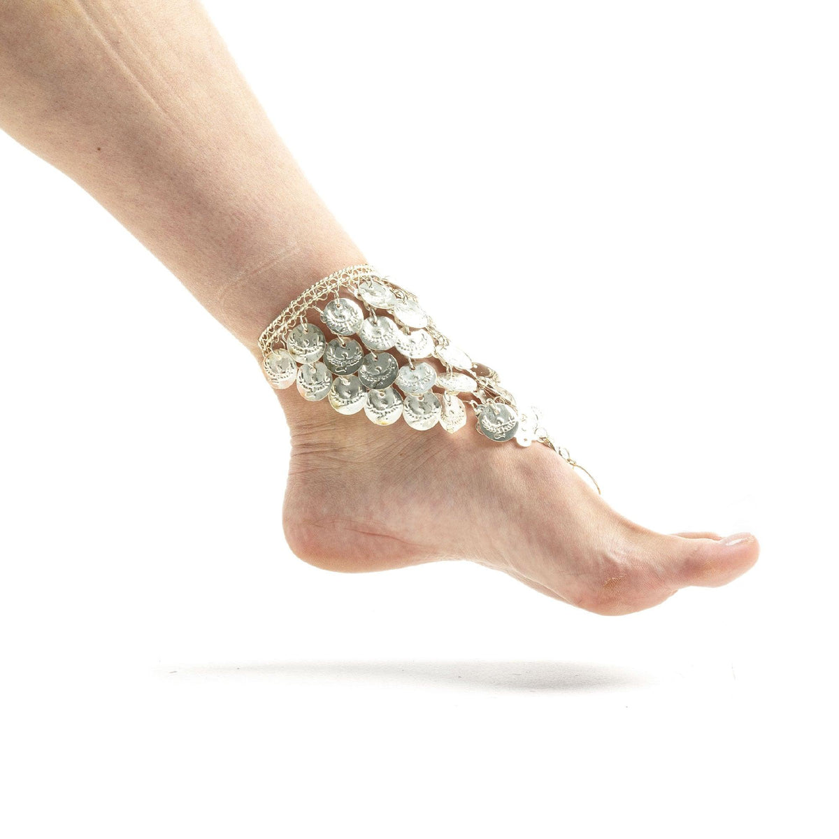 Tobillera egipcia plateada para danza con lentejuelas